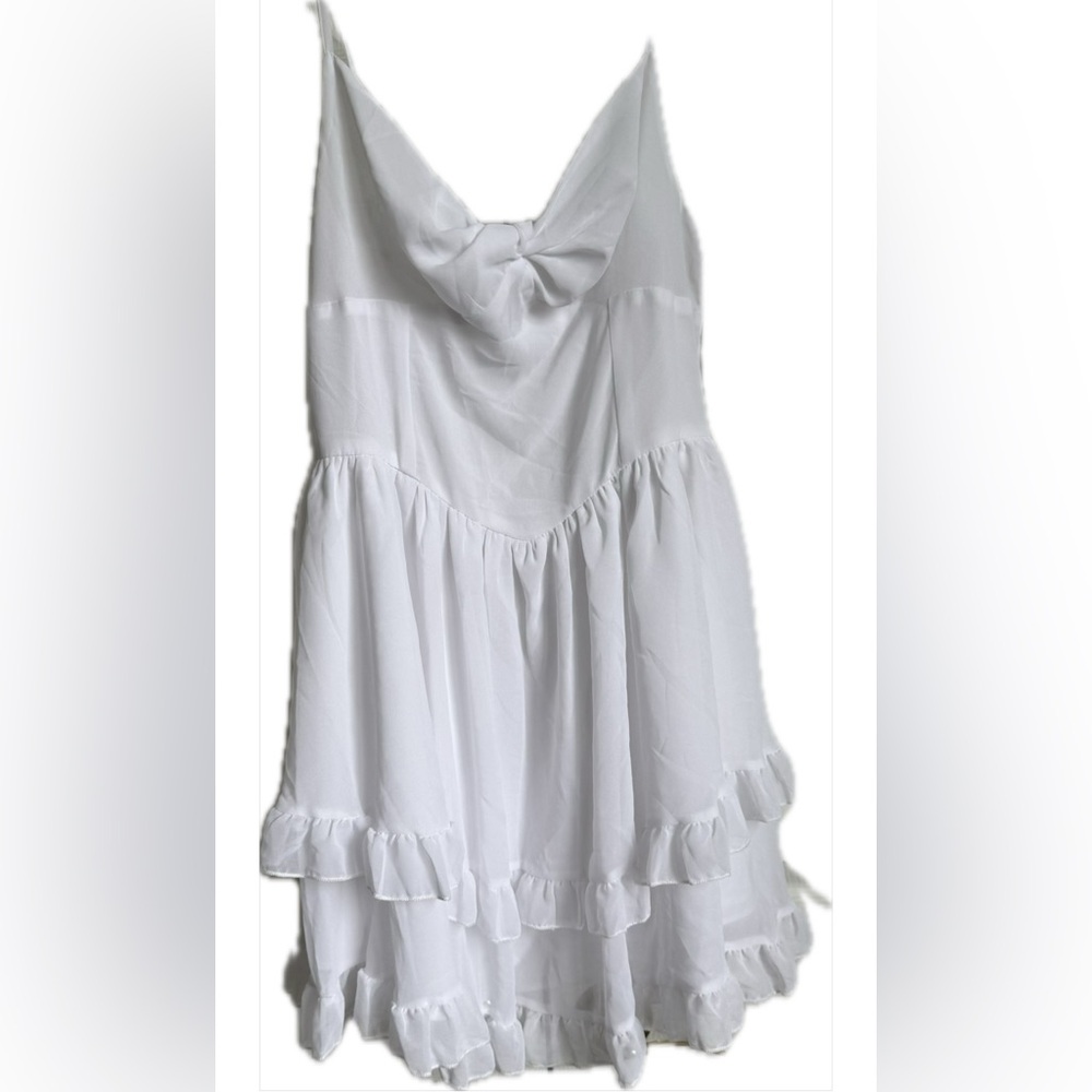 White Ruffled Mini Dress - Picture 1 of 6